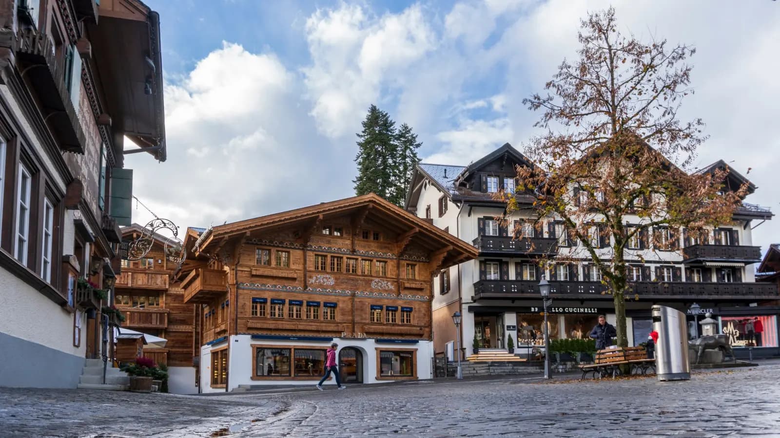 Chalet architecture on the promenade in Gstaad, Switzerland