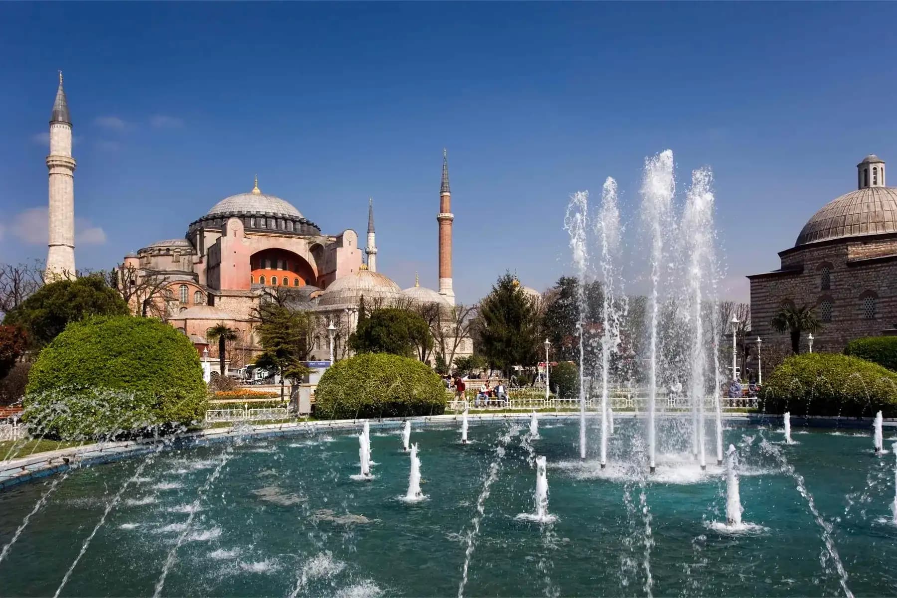 Hagia Sophia rising above the Sultanahmet fountain in Istanbul on a private Turkey and Greece tour