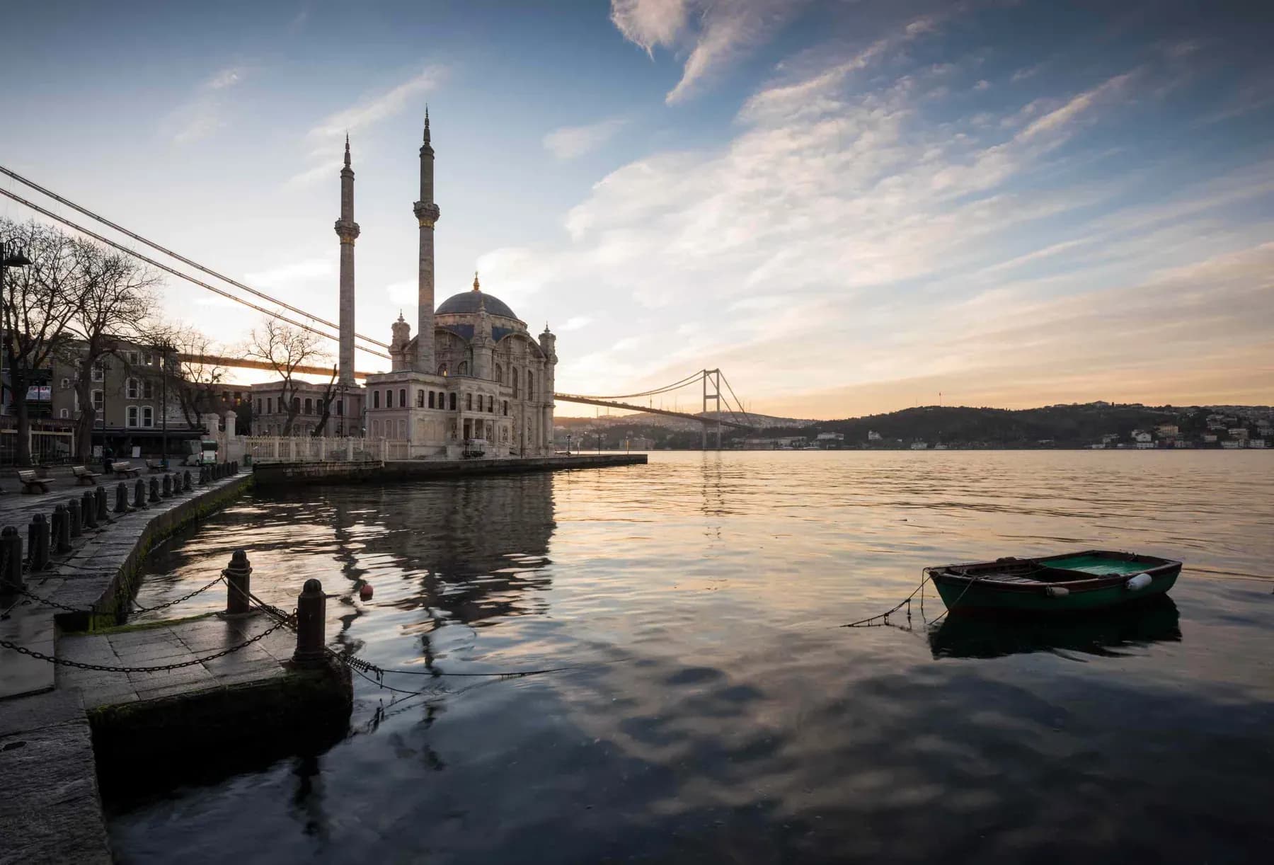 Ortaköy Mosque on the Bosphorus shoreline at dawn, Istanbul