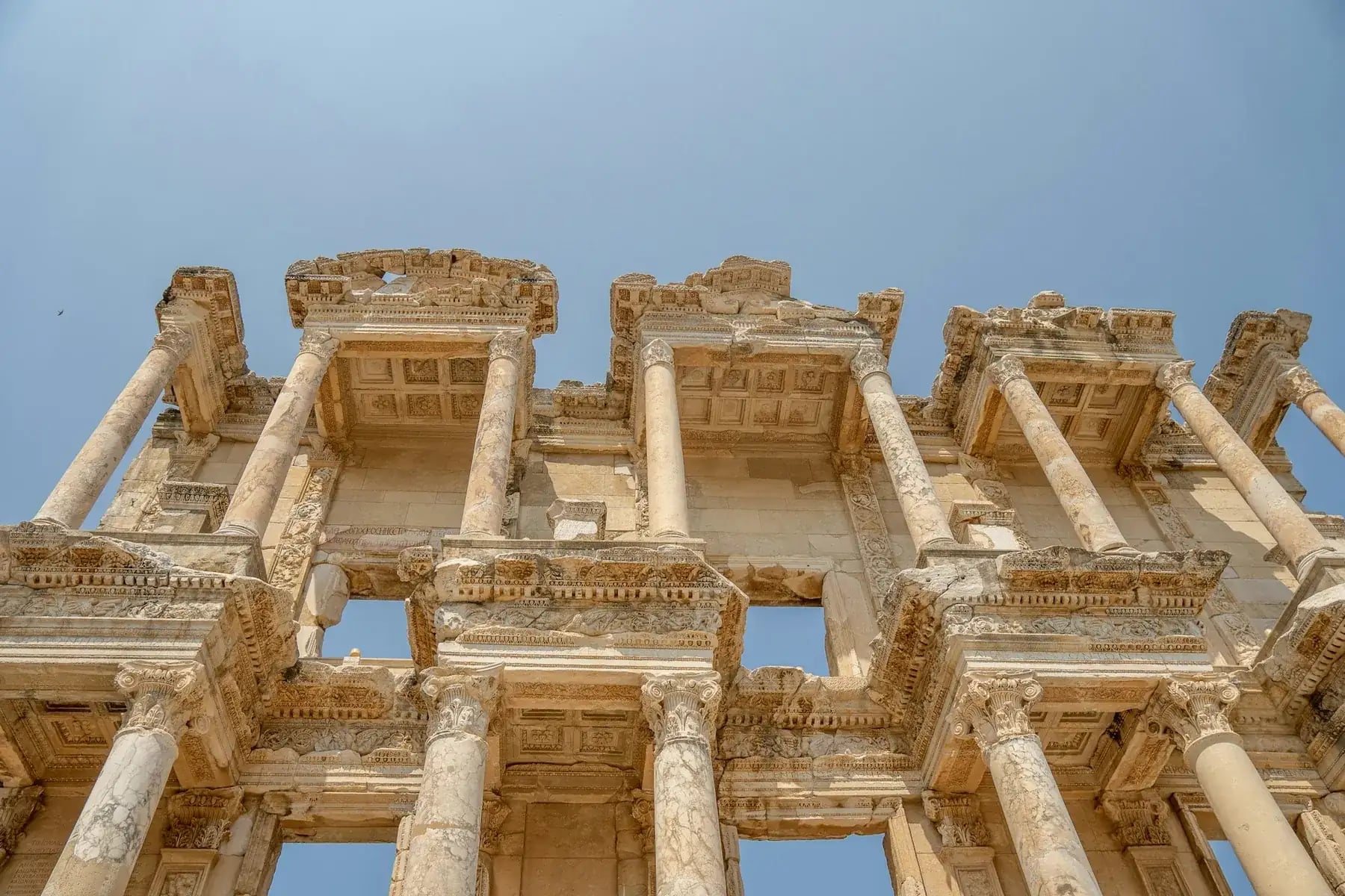 The reconstructed facade of the Library of Celsus in the ancient city of Ephesus