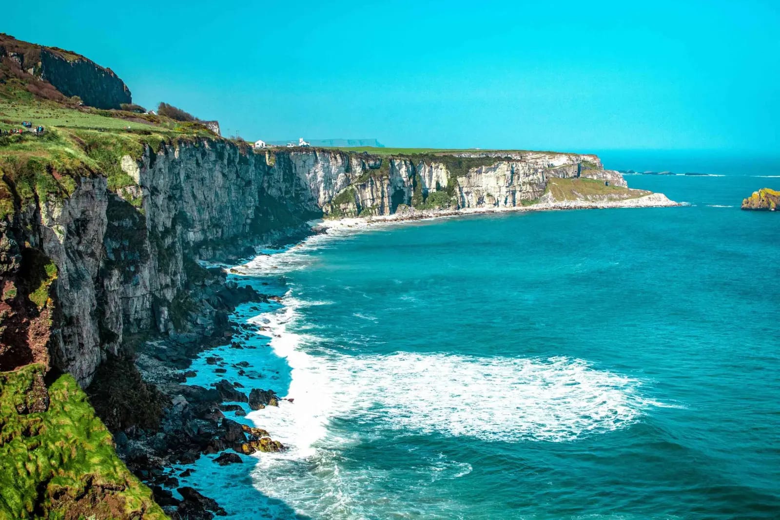White cliffs and turquoise sea on the Causeway Coast of Northern Ireland, near Royal Portrush