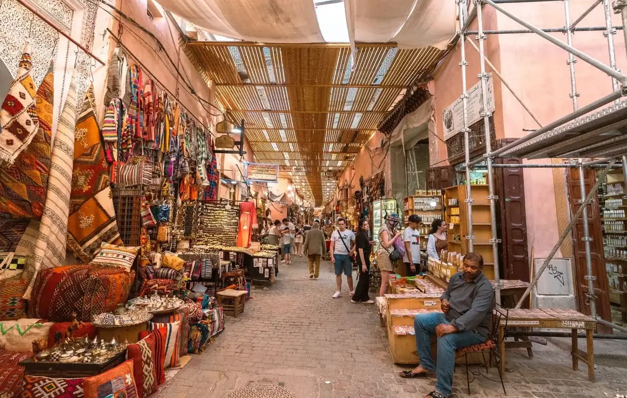 Lantern-lit lanes of the Marrakech medina on a private Morocco and Egypt tour